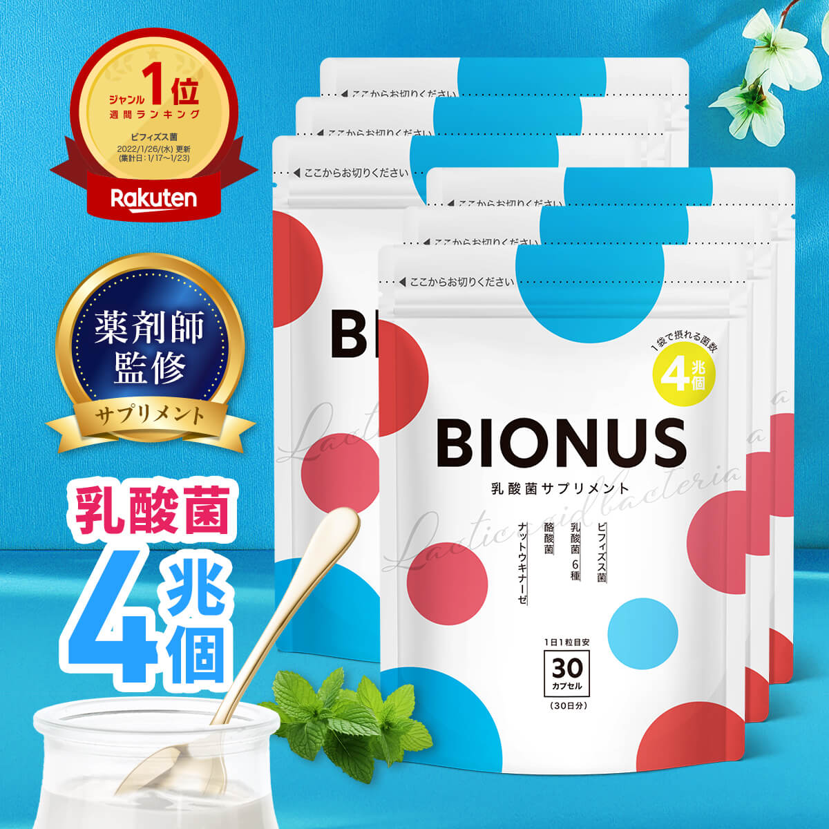 ビオナス 6袋セット 半年分 乳酸菌 サプリ 酪酸菌 ビフィズス菌 短鎖脂肪酸 ナットウキナーゼ オリゴ糖..