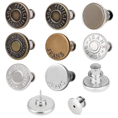 ウエスト 調整 ジーンズ 調整ボタン 1セット8個入り 調節可能な金属ボタン メタルボタン ウエスト調節ピン 取り外し可能 ウエストシンカー 縫製不要 交換用ピース