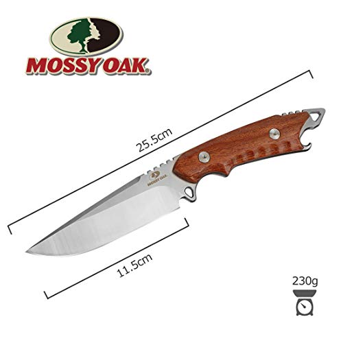 MOSSY OAK ナイフ シースナイフ フルタング構造 ウッドグリップ 高耐久 キャンプ 釣り アウトドアギア 装飾穴付き シース付属