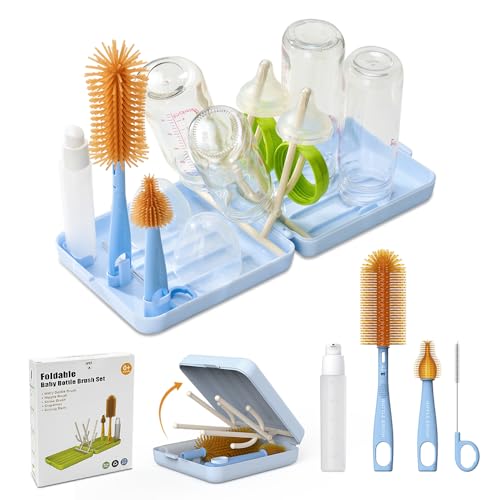 哺乳瓶洗い 旅行 哺乳瓶ブラシ 持ち運び 付き哺乳瓶乾燥ラック 赤ちゃん旅行の必需品 ブルー VOGOGE