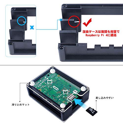 最新 Raspberry Pi 4 ケース ラスベリー パイ4 5.1V 3A USB-C 電源アダプター+冷却ファン+ヒートシンクラズパイ 4 Model B対応（Rasp