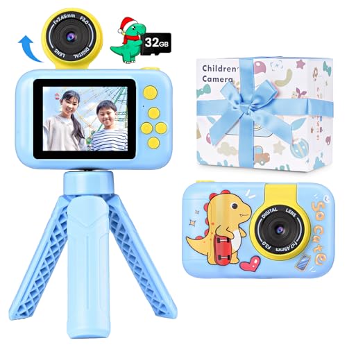 キッズカメラ 三脚付き 子供用カメラ ゲームなし 1080P ビデオカメラ 32GB SDカードトイカメラ 回転レンズ付き 小学生用 2.4 インチ ディスプレ...