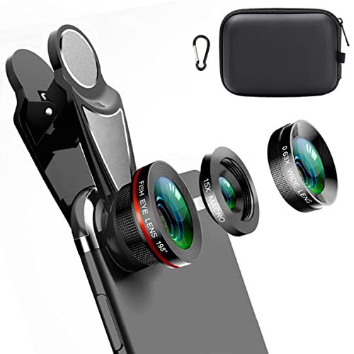 スマートフォン用カメラレンズ 3 in1ユニバーサル198°魚眼レンズ+ 0.63X広角レンズ+ iPad iPhone Samsung Androidおよびほとんどのス