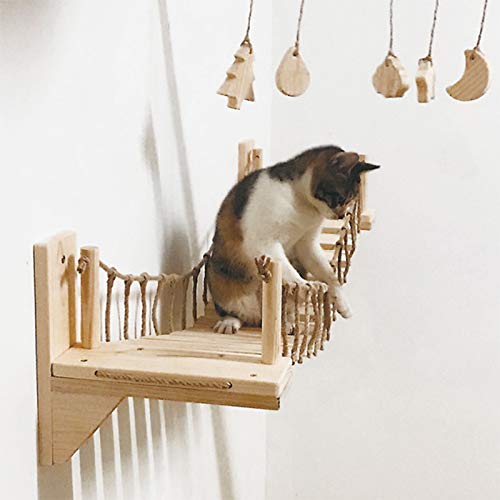 キャットタワー 木製 吊り橋 猫ベッド 遊び場 ハンモック ストレス解消 運動不足解消 組み立て簡単（100cm）Umora