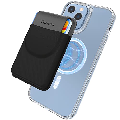 Magsafe対応カードケース、伸びる素材でカード5枚収納可能なマグセーフ対応ウォレット、iPhone14/13/12用 Magsafe対応財布（ブラック