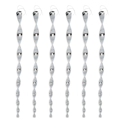 鳥よけ 鳥よけグッズ 鳥避け棒 (6本セット, シルバー) シャインスパイラル 鳩よけ カラスよけ からす撃退 カラス対策 鳥害対策 駆除 防鳥 太陽光反射棒 吊り下げ式 スパイラル 庭 ガーデン用品 とりよけ ハト カラス ベランダ 農作物被害対策 SLEIJAOOE