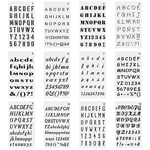 12枚セット ステンシルシート アルファベット 数字 テンプレート 種類が多い ステンシルプレート 製図ステンシル 描画ステンシルプレ