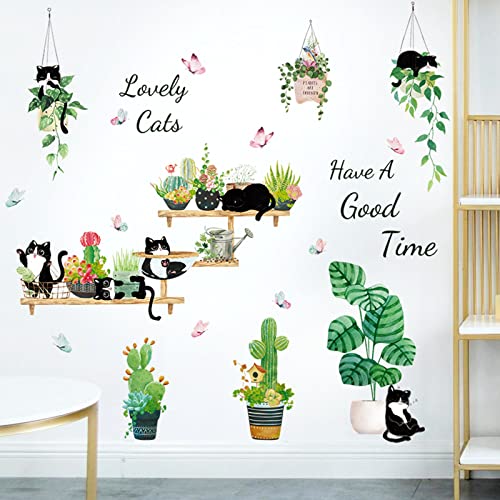 ウォールステッカー 猫 おしゃれ 鳥 壁 春 観葉植物 花 壁紙シール 猫 3dステッカー 蝶 Diy wall decoration ウォール シールグリー