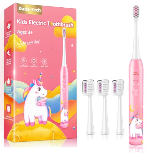 子供用電動歯ブラシ 充電式 音波式ソフト歯ブラシ 3モード お風呂でも使えるウォータープルーフ 3歳以上のお子様に最適 (ユニコーン・ピンク)