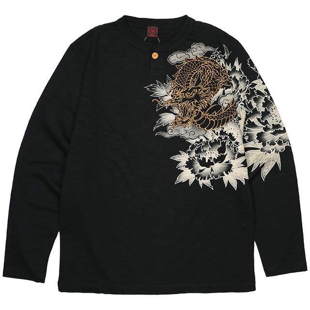 Rakuten - (クロップドヘッズ) CROPPED HEADS 龍＆牡丹柄ロンT (LS:TEE)(611-134BK) ロンT 長袖 ヘンリーネック 国内正規品