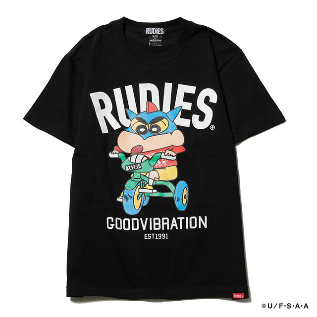 (ルーディーズ) RUDIE 039 S×CRAYON SHINCHAN TRICYCLE TEE (SS:TEE)(86049-BK) Tシャツ 半袖 カットソー クレヨンしんちゃん 春日部バイブレーション 臼井儀人 双葉社 シンエイ テレビ朝日 ADK 国内正規品