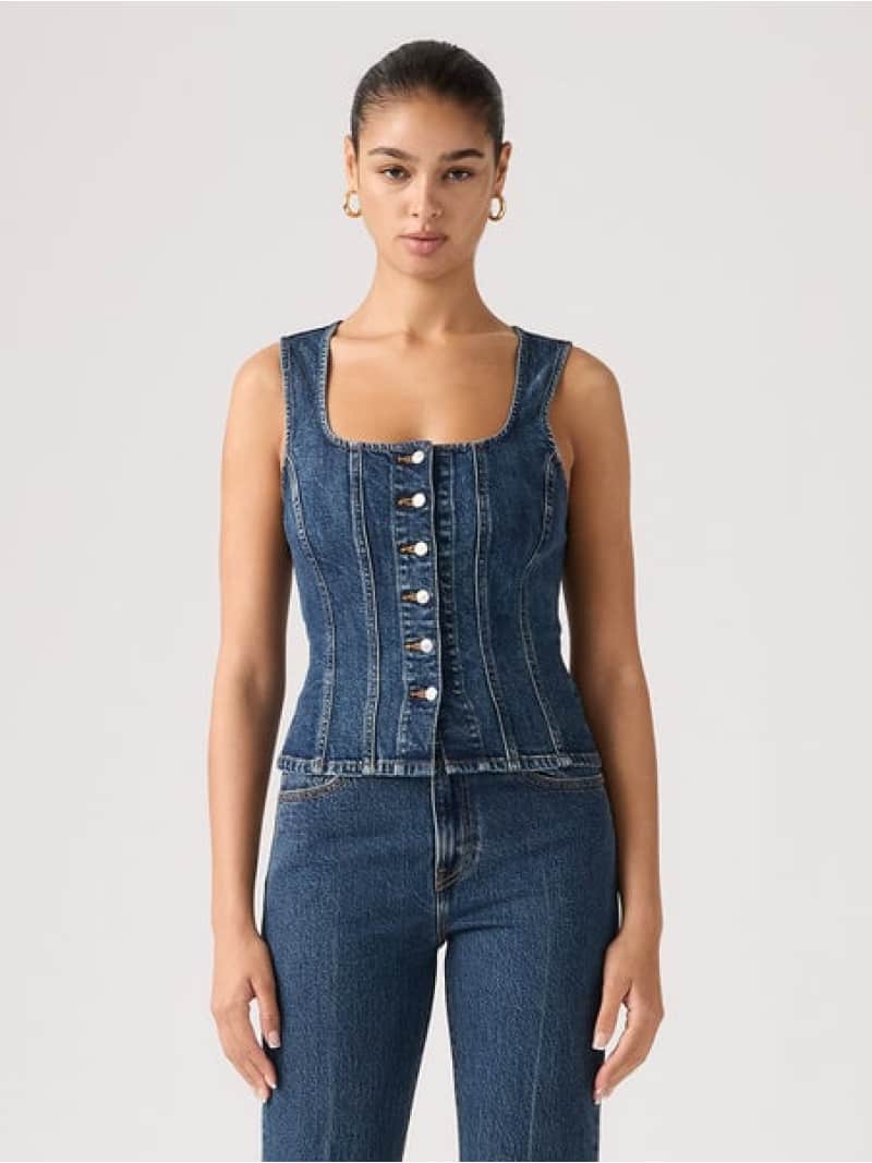 Rakuten - SCULPTED デニムタンクトップ Levi's リーバイス トップス ベスト・ジレ ブラック【送料無料】[Rakuten Fashion]