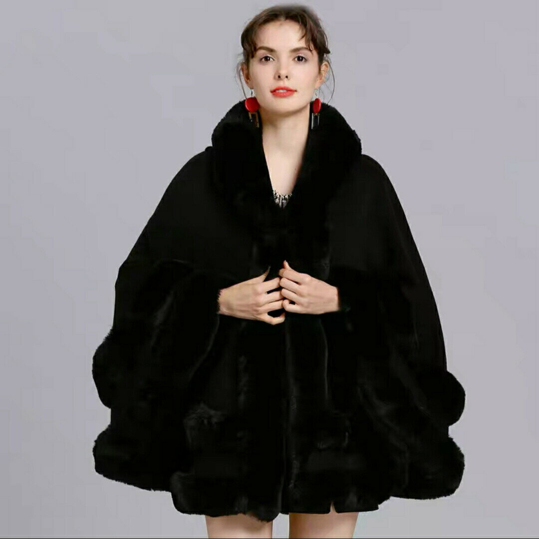 ポンチョコート ケープ レディース ファーポンチョ ふわふわ フェイクファー