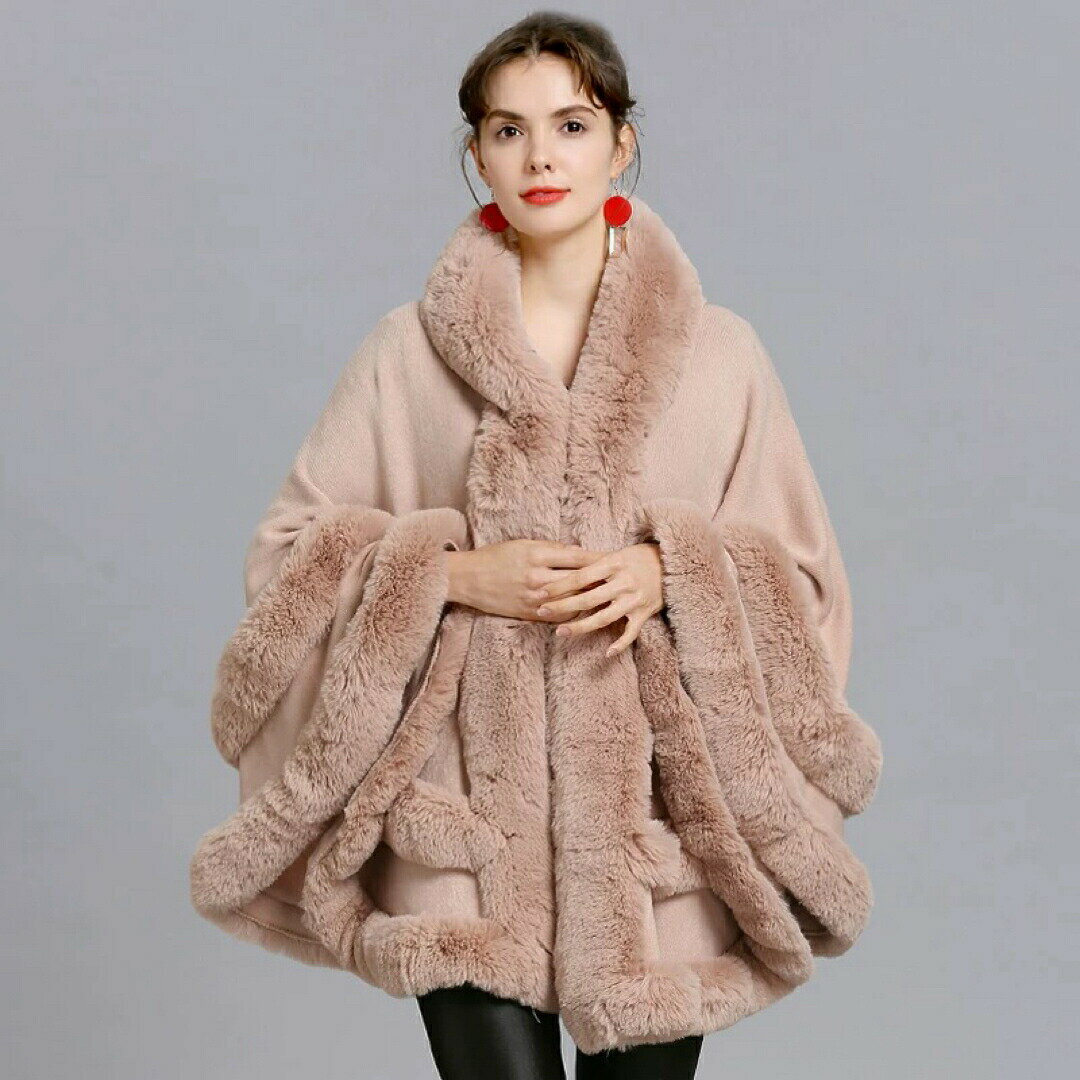 ポンチョコート ケープ レディース ファーポンチョ ふわふわ フェイクファー