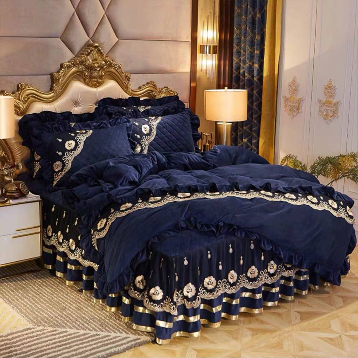 高級ワイドダブル ベッド用品4点セット 寝具 ボックスシーツ　枕カバー掛け布団カバー ベッドカバー 別..