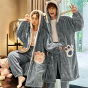Sinessy 楽天市場店 新生活用品 ペアパジャマ カップル 冬 もこもこ レディースパジャマ メンズパジャマ 前開き ルームウェア 上下セット 長袖 猫耳 ...