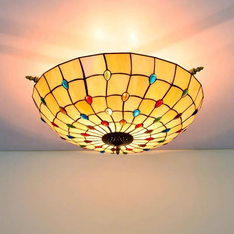 ステンドグラス ペンダントライト豪華天井照明ステンドグラスランプ ガラス工芸品 幅65cm 電源直結タイプ