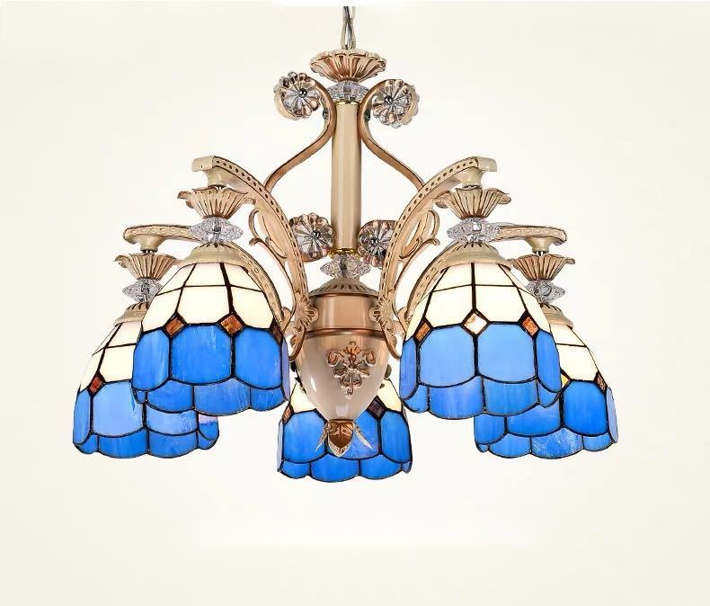 ステンドグラス ペンダントライト豪華天井照明ステンドグラスランプ ガラス工芸品 幅60cm 電源直結タイプ