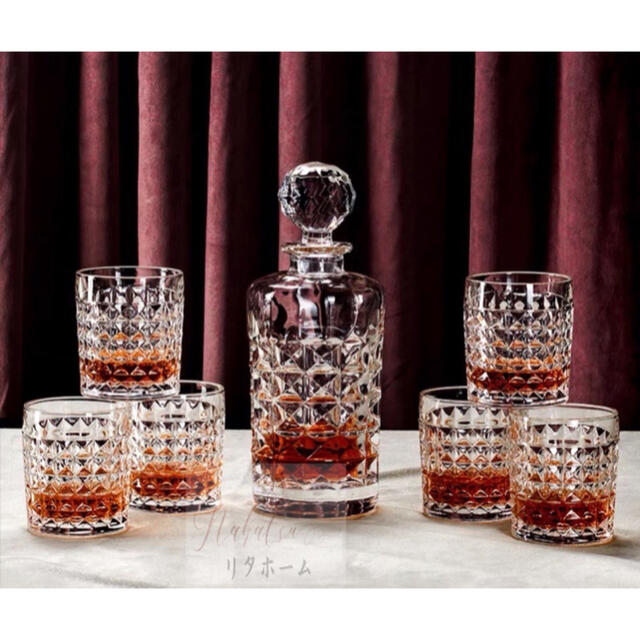高級デカンタとグラスセット ガラス食器 ウイスキーグラスロックグラス 7点セット