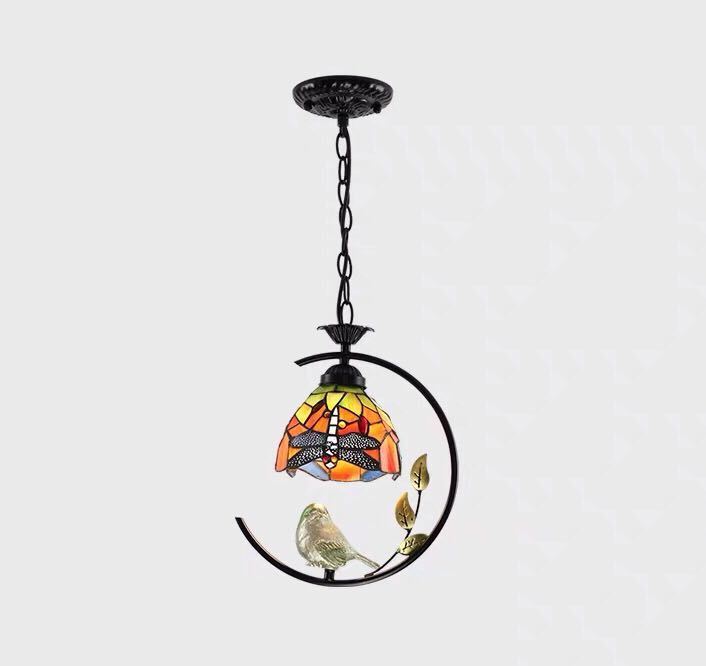 ステンドグラス．ペンダントライト豪華天井照明ステンドグラスランプ ガラス工芸品 電源直結タイプ