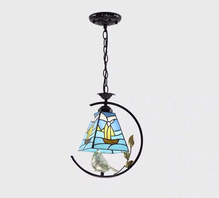 ステンドグラス．ペンダントライト豪華天井照明ステンドグラスランプ ガラス工芸品 電源直結タイプ