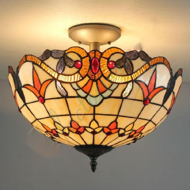 ステンドグラス ペンダントライト豪華天井照明ステンドグラスランプ ガラス工芸品．高級照明 電源直結タイプ