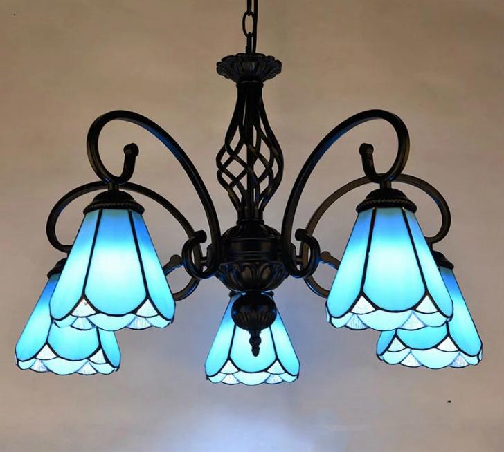 ステンドグラス ペンダントライト 豪華 天井照明 ステンドグラスランプ ガラス工芸品 5灯 電源直結タイプ