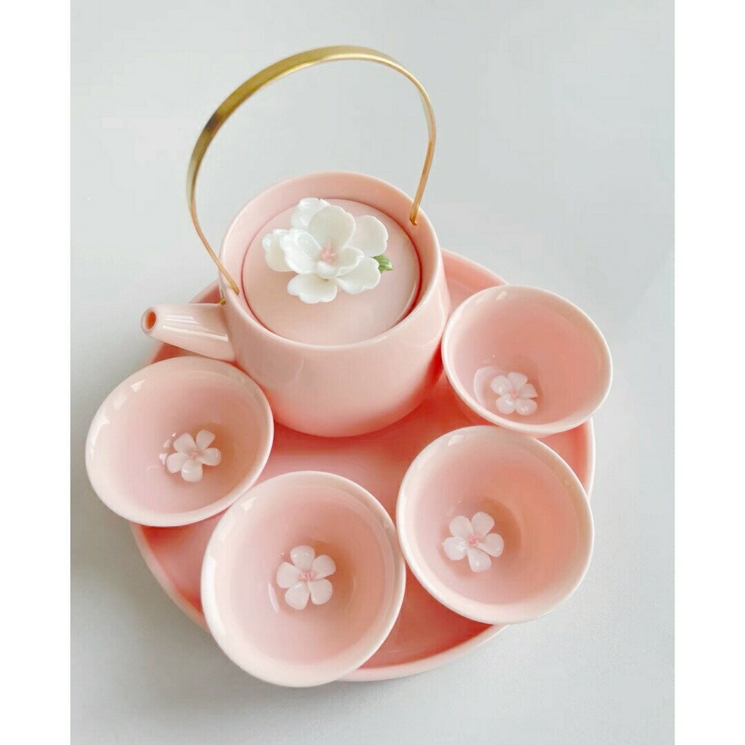 Rakuten - 4客茶器揃 茶器セット お茶 立体の花　陶器 湯呑み 急須茶器セット