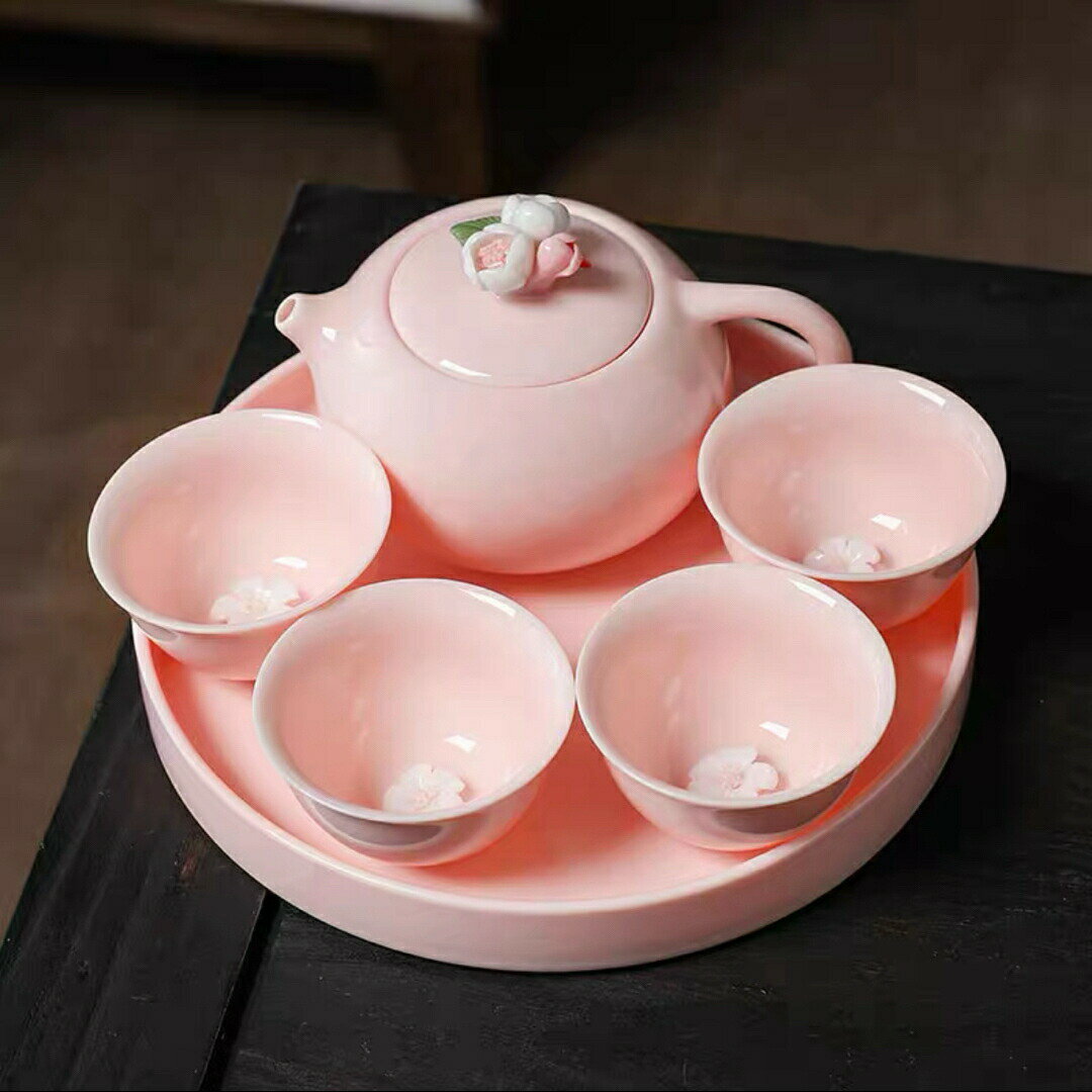 4客茶器揃 茶器セット お茶 立体の花　陶器 湯呑み 急須茶器セット