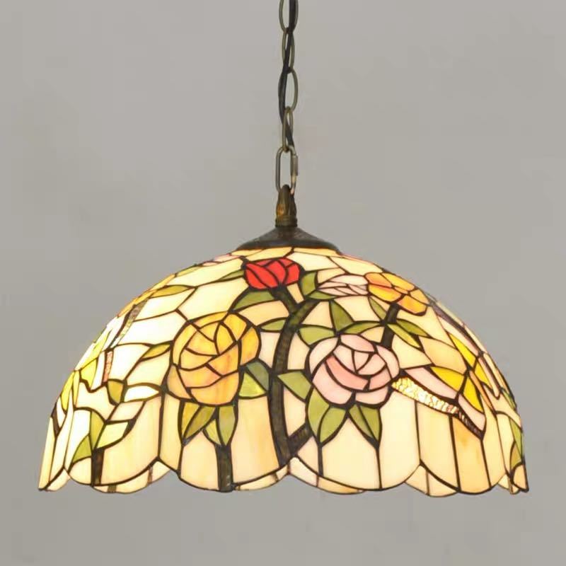 ステンドグラス ペンダントライト 豪華天井照明ステンドグラスランプ ガラス工芸品． 電源直結タイプ