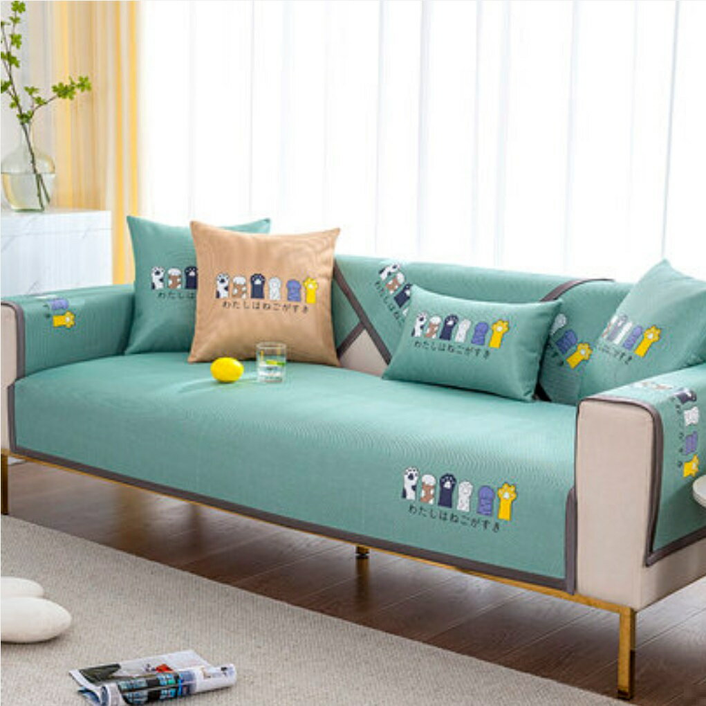 夏用冷感ソファーシート ソファーカバー シーズン通用タイプ サイズオーダー可能 滑りどめ生地 1点セット 猫柄