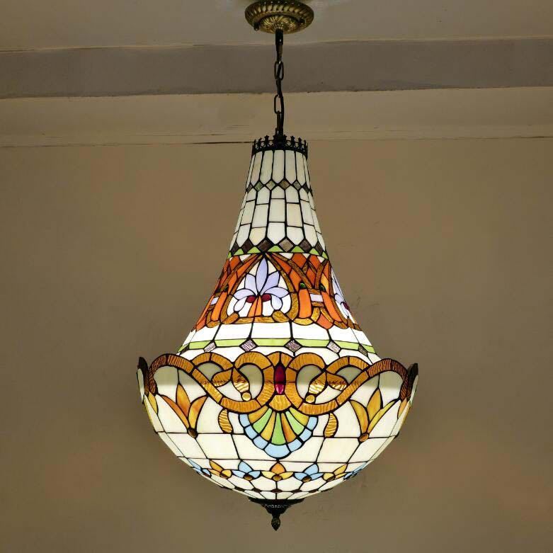 ステンドグラス ペンダントライト 豪華天井照明ステンドグラスランプ ガラス工芸品 50cm 電源直結タイプ