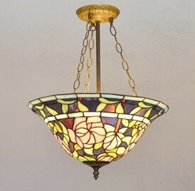 ステンドグラス．ペンダントライト豪華天井照明ステンドグラスランプ ガラス工芸品 電源直結タイプ
