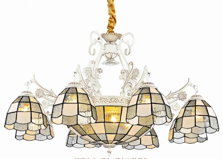 ステンドグラス．ペンダントライト豪華天井照明ステンドグラスランプ ガラス工芸品.8+3灯 電源直結タイプ