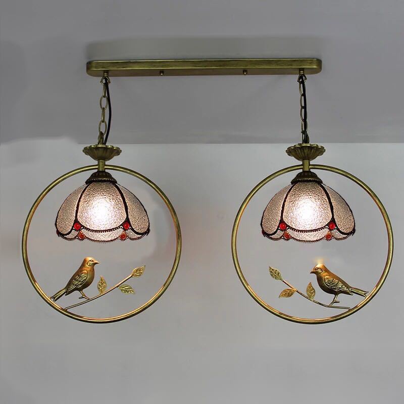 ステンドグラス．ペンダントライト豪華天井照明ステンドグラスランプ ガラス工芸品2灯 電源直結タイプ