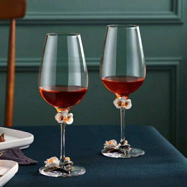 高級ワイングラス ペア★花柄シャンパン グラス二点セット