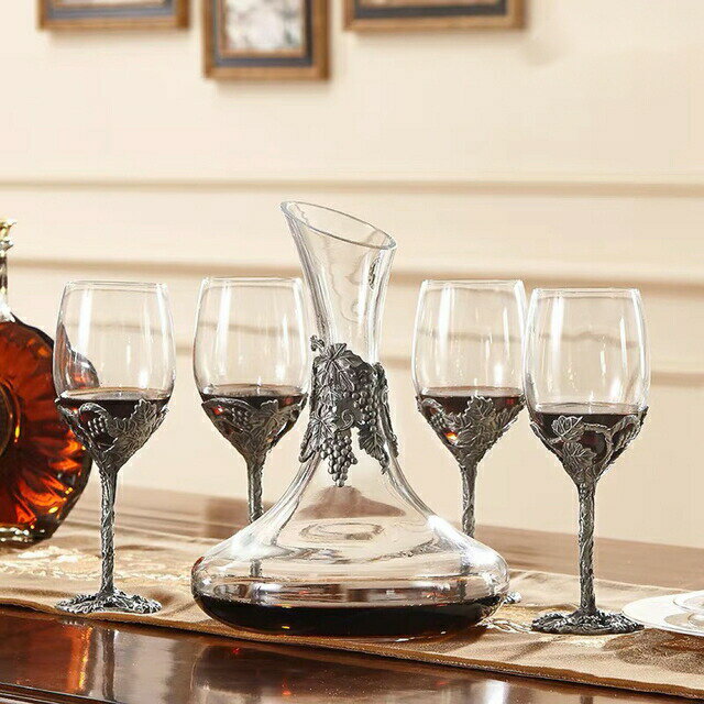 高級ワイングラス 5点セット ワインディキャンタ ★ 花柄 シャンパン グラス