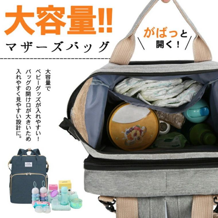 Sinessy 楽天市場店 新生活用品 マザーズバッグ ベビーベッドリュック 大容量 ママリュック 【全5色】折りたたみ 3WAY 持ち運びベッド 出産祝い プレゼント