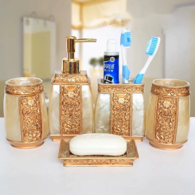 高級サニタリー5点セット．ディスペンサー 歯ブラシスタンド 洗面所用品