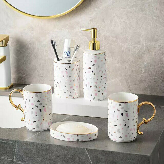 高級サニタリー5点セットディスペンサー 歯ブラシスタンド 洗面所用品