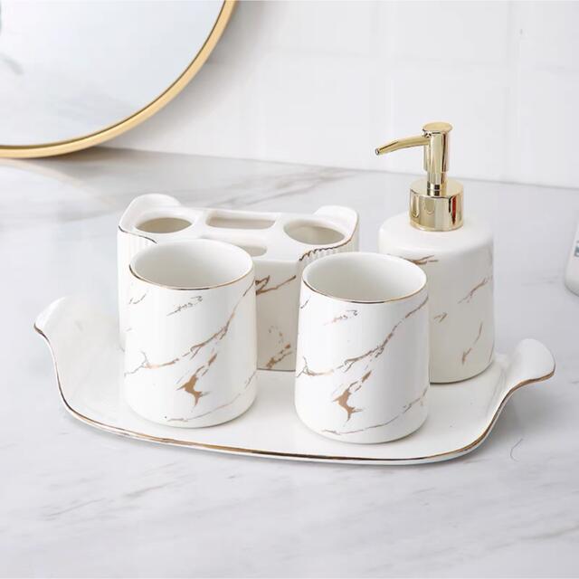高級サニタリー5点セット ディスペンサー 歯ブラシスタンド 洗面用品セット