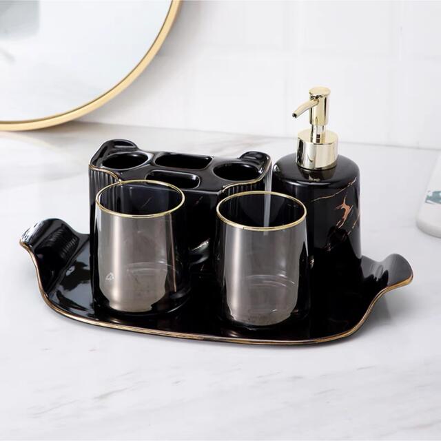 高級サニタリー5点セット ディスペンサー 歯ブラシスタンド 洗面用品セット