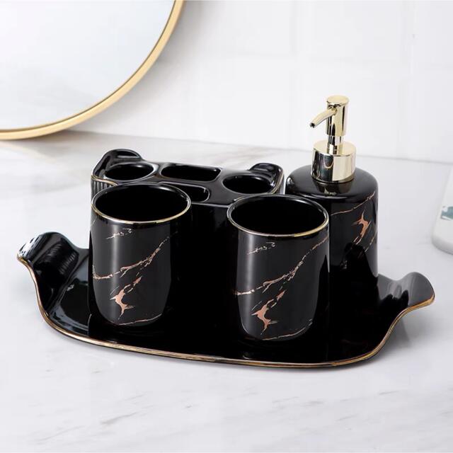 高級サニタリー5点セット ディスペンサー 歯ブラシスタンド 洗面用品セット