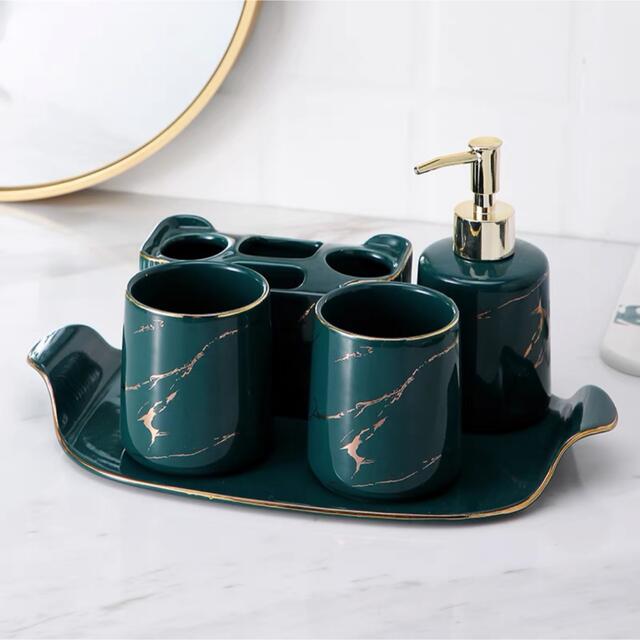 高級サニタリー5点セット ディスペンサー 歯ブラシスタンド 洗面用品セット