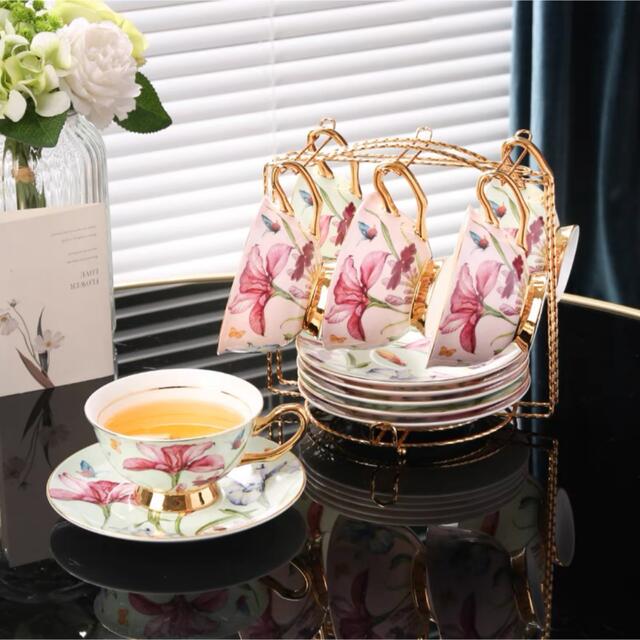 ティー・コーヒーカップセット カップ＆ソーサー6客セット ．陶磁器ティーセット