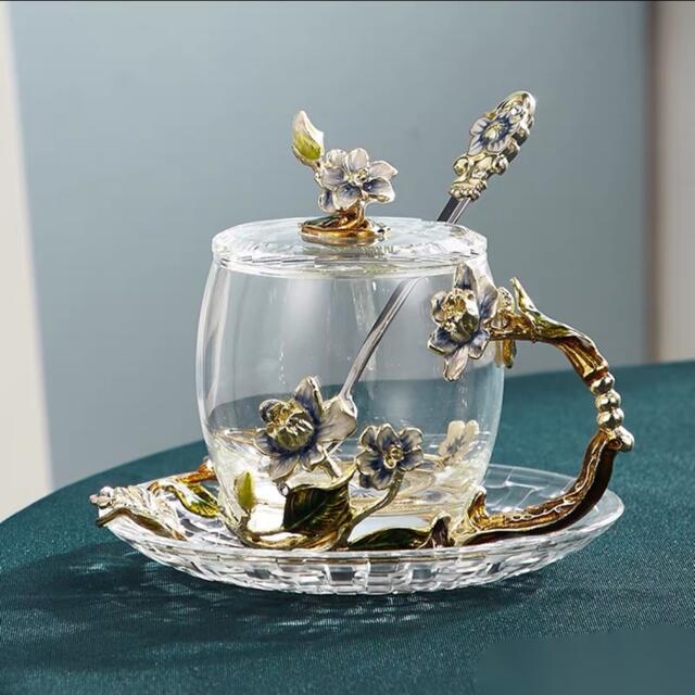 花柄ガラス製 ティーカップ セット食器 コーヒーカップ 豪華カップセット