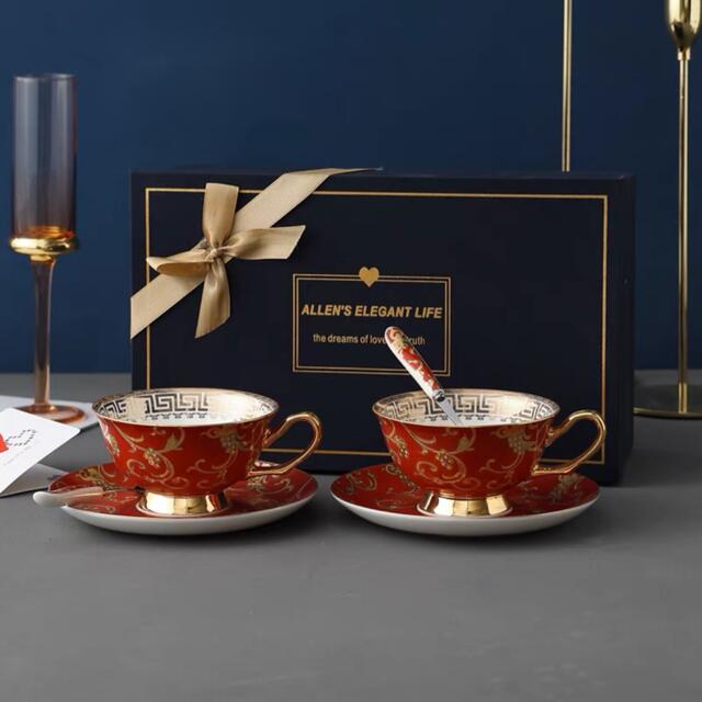ティー・コーヒーカップセット カップ＆ソーサー2客セット ．陶磁器ティーセット