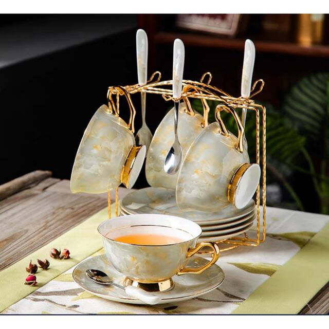 ティー・コーヒーカップセット カップ＆ソーサー4客セット ．陶磁器ティーセット