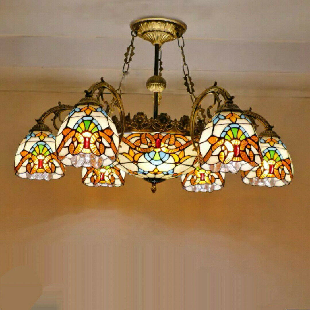 ステンドグラス　ペンダントライト 豪華天井照明ステンドグラスランプ ガラス工芸品