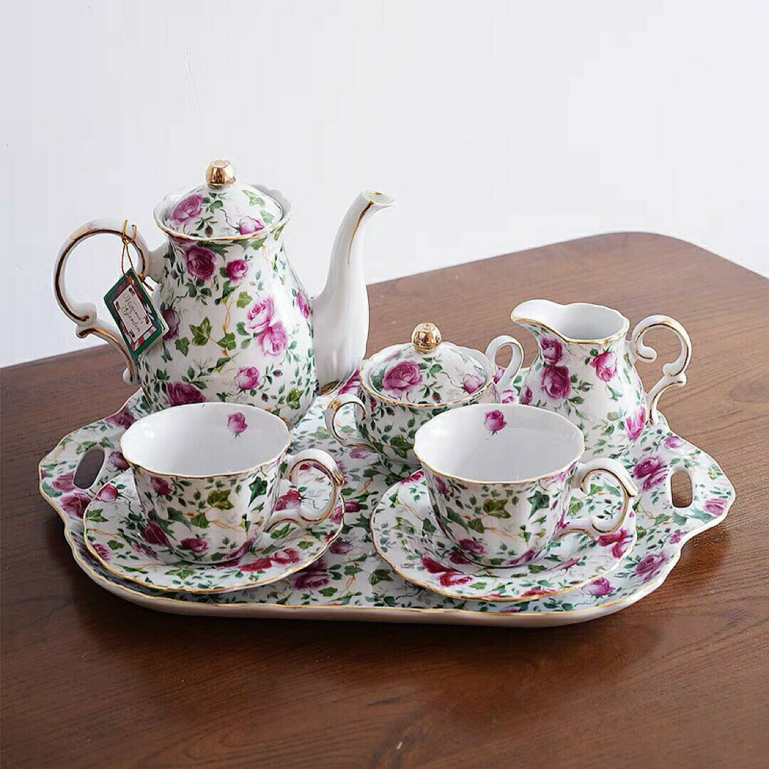 ティーカップ＆ソーサー 2客セット 花柄．陶器ティーセット トレー付き Sinessy 楽天市場店 新生活用品